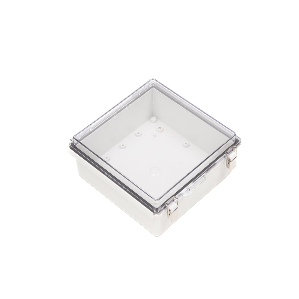 Boxco P-Series 8.27 x 8.27 x 3.94 Inches(210 x 210 x 100mm) Plastic Enclosure, IP67, IK08, PC, Transparent Cover, Molded Hinge and Latch Type - PHOTO 1
