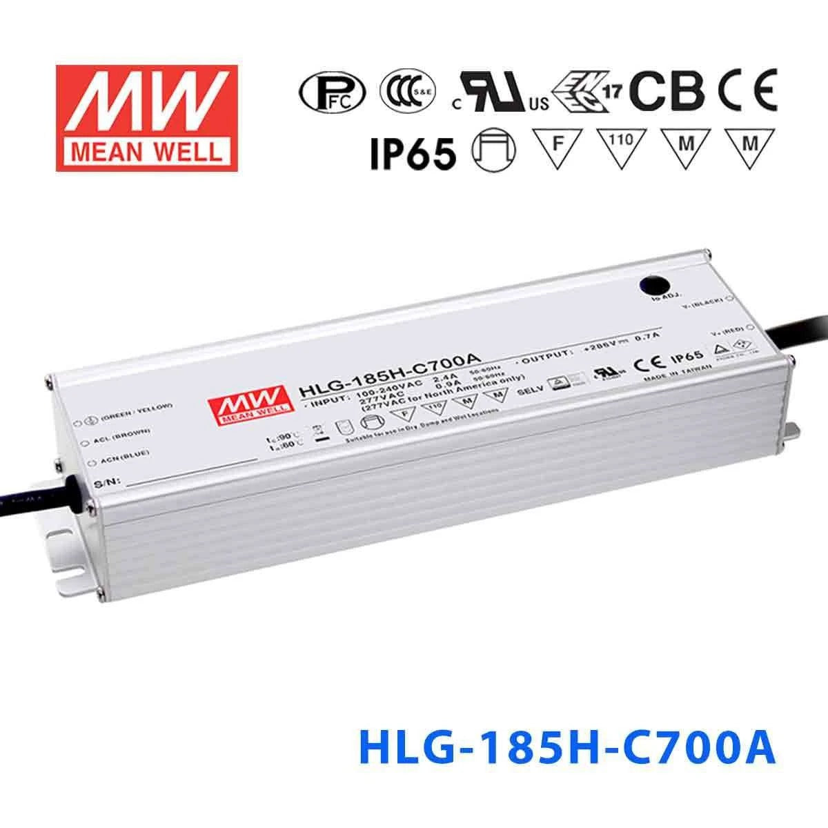 Mean Well HLG-185H-C700A Power Supply 200.2W 700mA - Adjustable