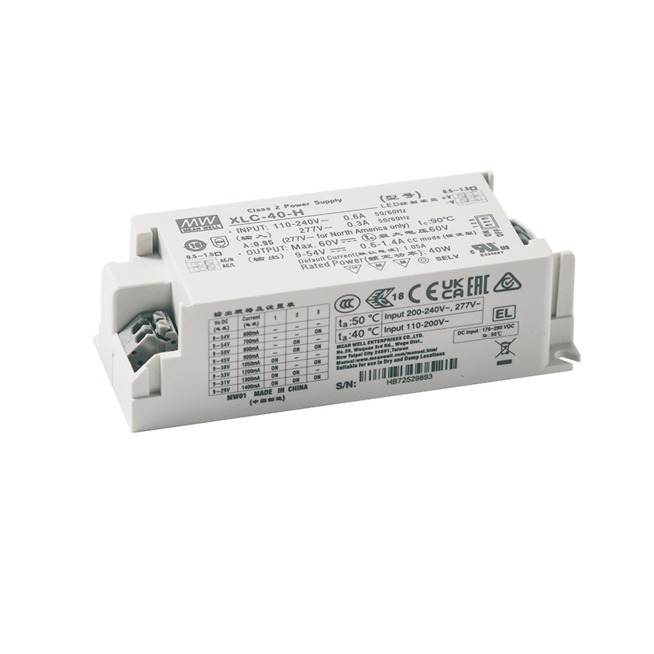 Mean Well XLC-40-H-N LED Driver 40W 1050mA 9~54V Constant Power, NFC Current Setting