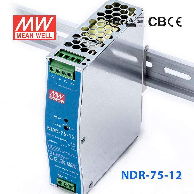 Mean Well NDR-75-12 Single Output Industrial Power Supply 75W 12V - DIN Rail
