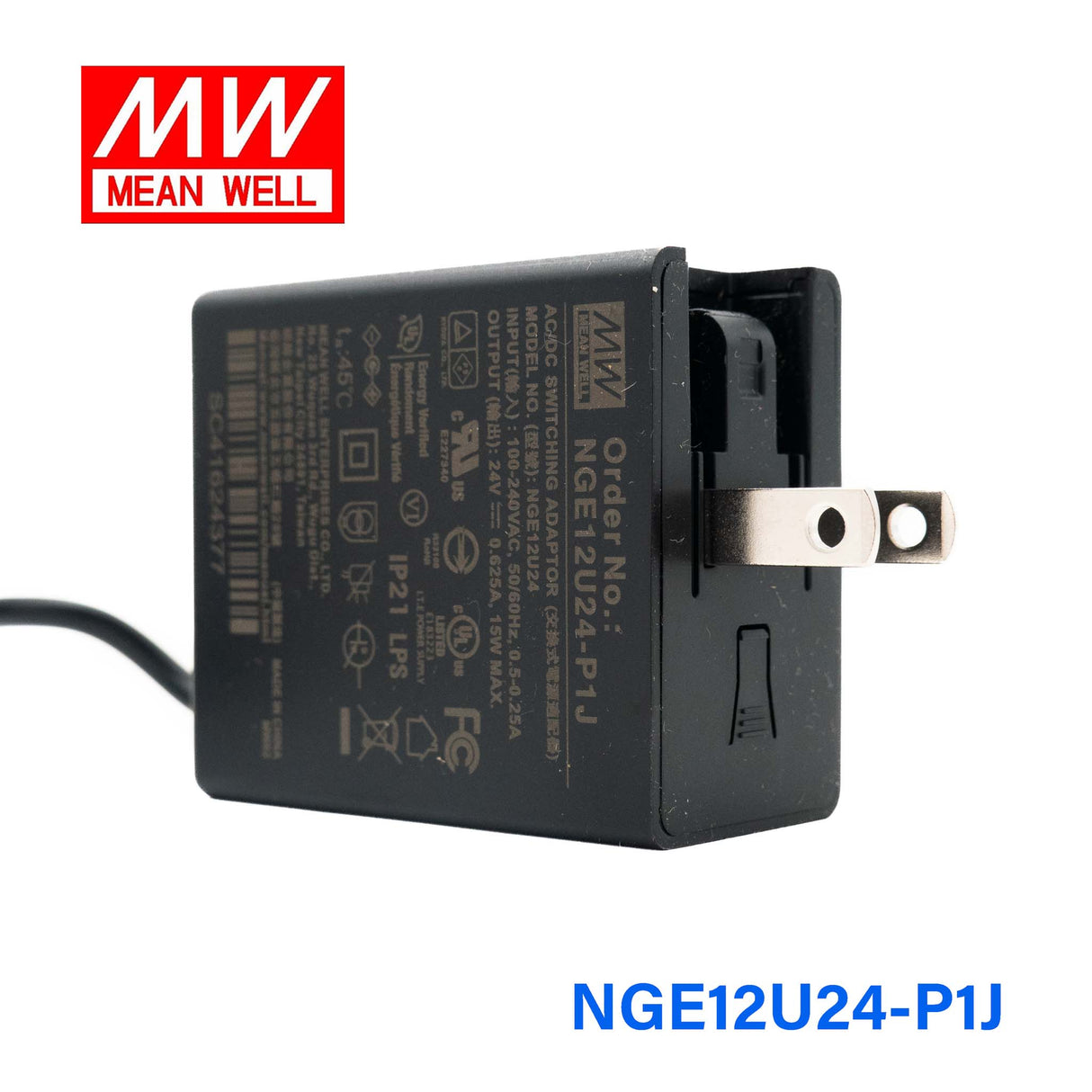 Mean Well NGE12U24-P1J AC-DC Wall-mounted Green Adaptor - US Plug - 12W 24V 0.625A