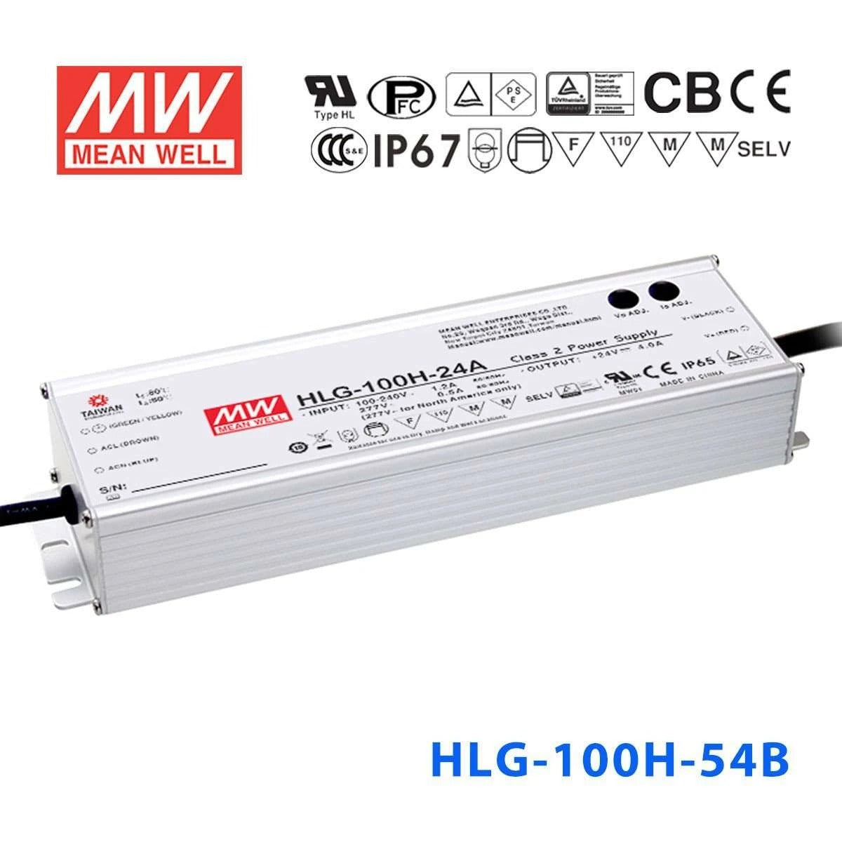 Mean Well HLG-100H-54B Power Supply 100W 54V - Dimmable 1.77A
