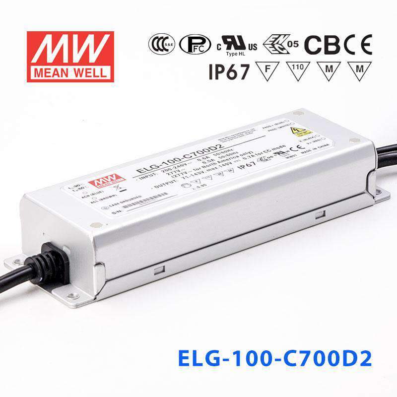 Mean Well ELG-100-C700AB Power Supply 100W 700mA - Adjustable and Dimmable