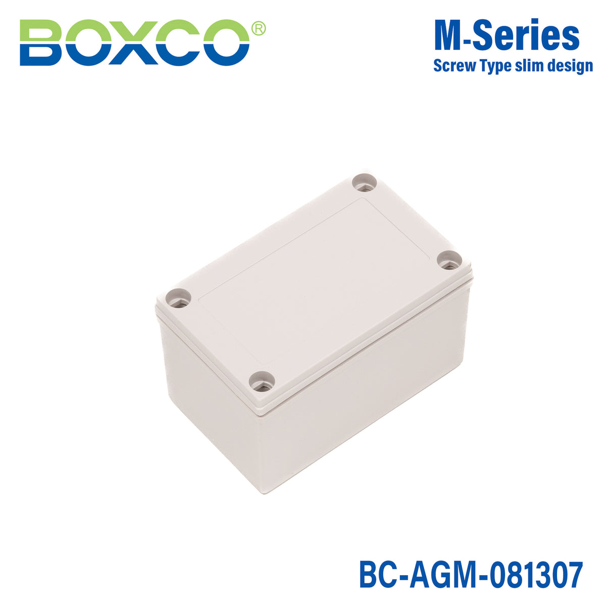 Boxco M-Series 3.15 x 5.12 x 2.95 Inches(80 x 130 x 75mm) Plastic Enclosure, IP67, IK08, ABS, Grey Cover, Screw Type
