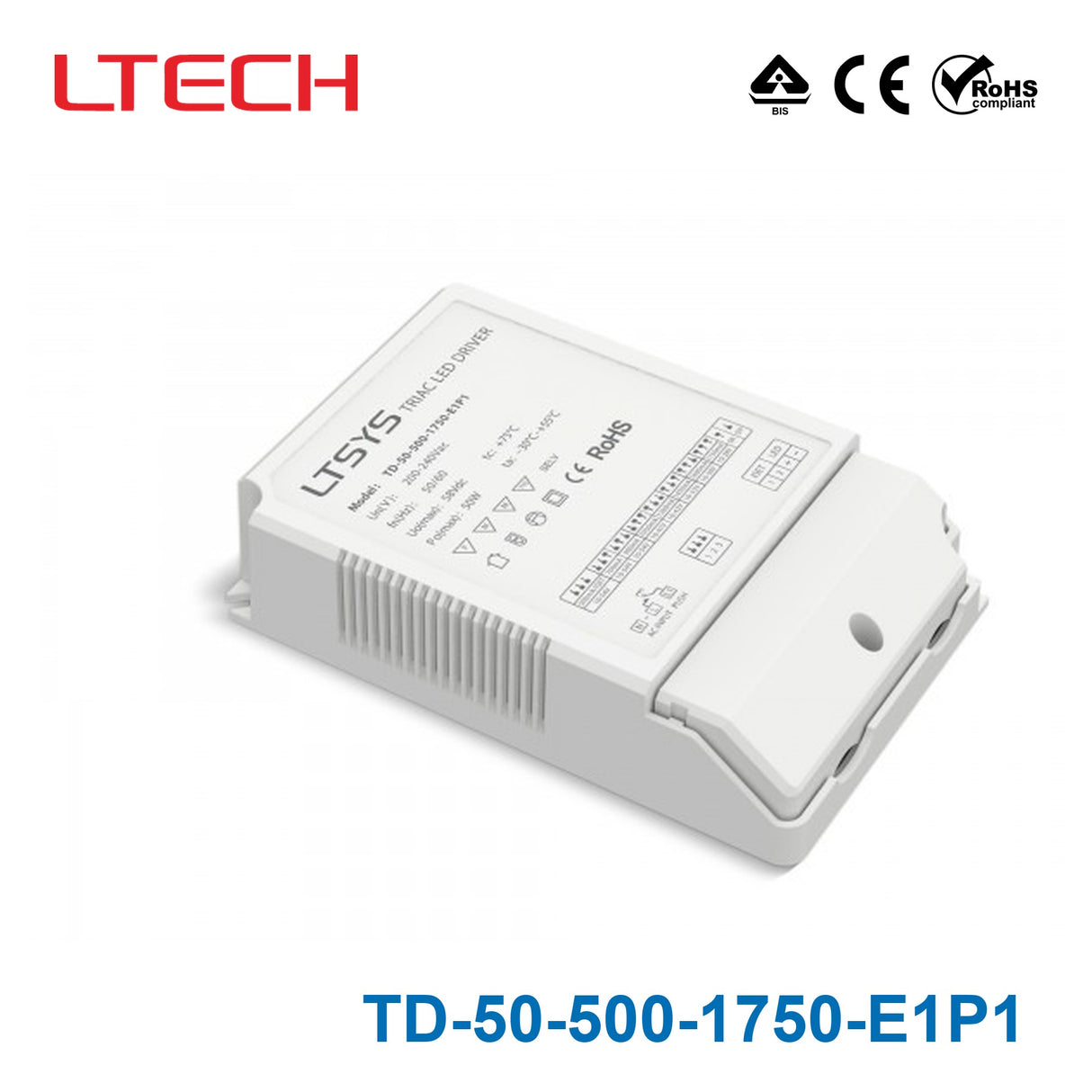 TD-50-500-1750-E1P1 50W 500-1750mA CC Triac LED Driver - Selectable Output