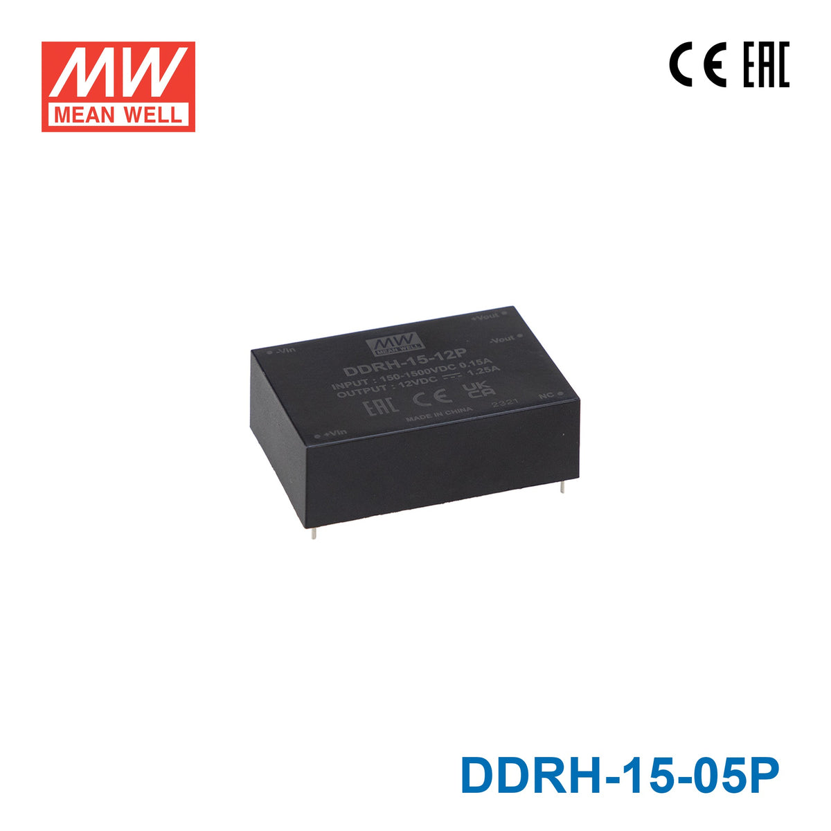 Mean Well DDRH-15-05P Ultra Wide Input DC-DC Converter, 10W 5V, PCB Mounting Type 2A