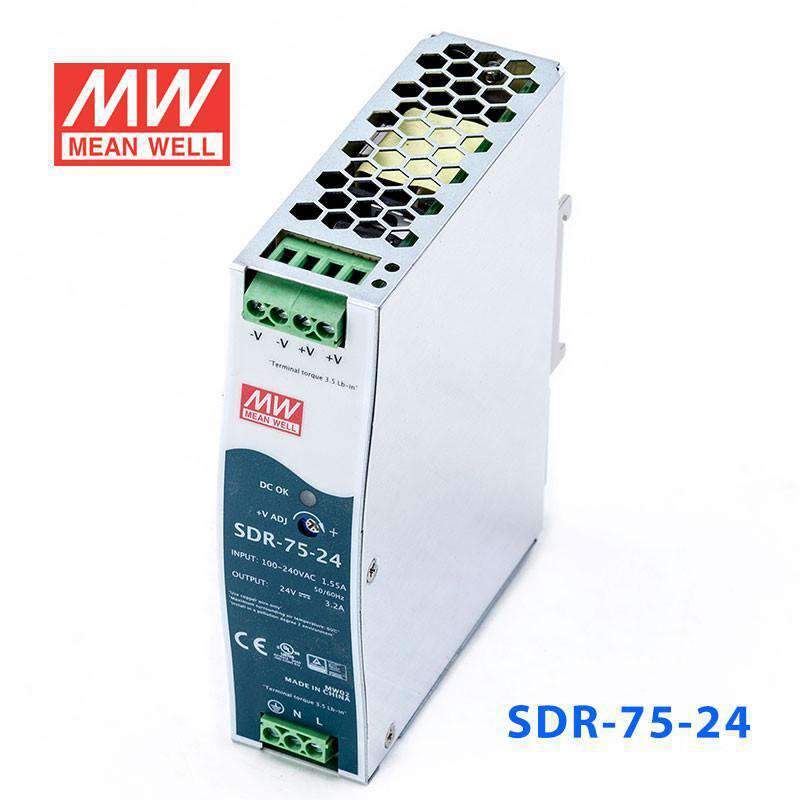 Mean Well SDR-75-24 Single Output Industrial Power Supply 75W 24V - DIN Rail - PHOTO 1