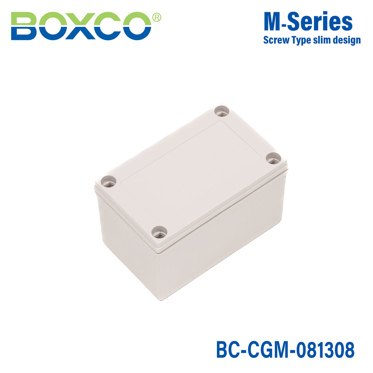 Boxco M-Series 3.15 x 5.12 x 3.35 Inches(80 x 130 x 85mm) Plastic Enclosure, IP67, IK08, PC, Grey Cover, Screw Type