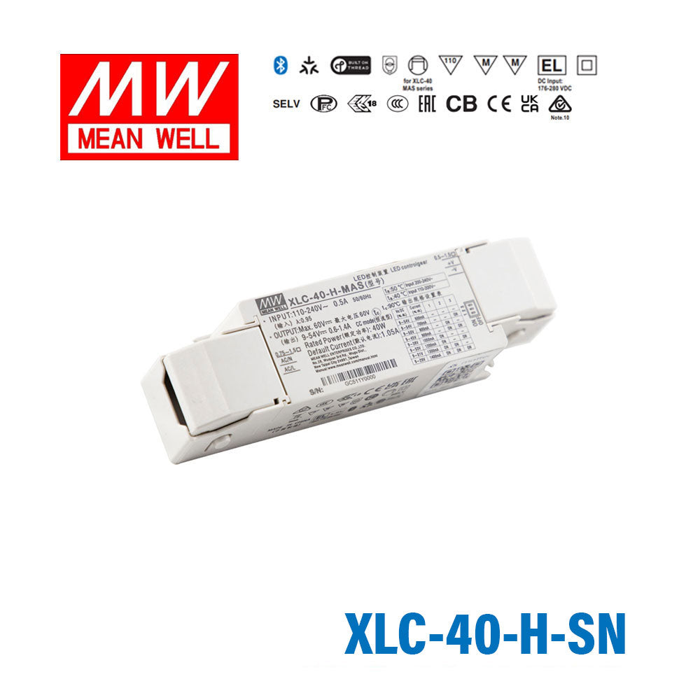 Mean Well XLC-40-H-SN LED Driver 40W 1050mA 9~54V Constant Power with Strain-relief, NFC Current Setting
