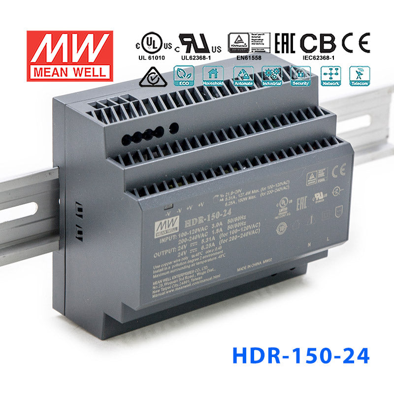 Mean Well HDR-150-48 Ultra Slim Step Shape Power Supply 150W 48V - DIN Rail