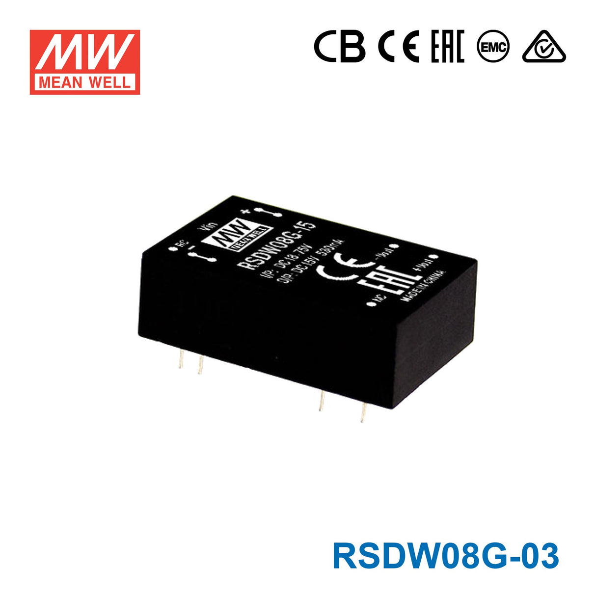 Mean Well RSDW08G-03 DC-DC Converter - 8W - 18~75V in 3.3V out