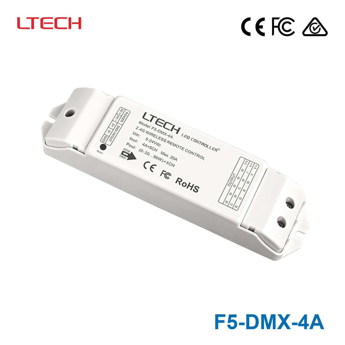 Ltech F5-DMX-4A Wireless RF Constant Voltage Controller - 5 Channel