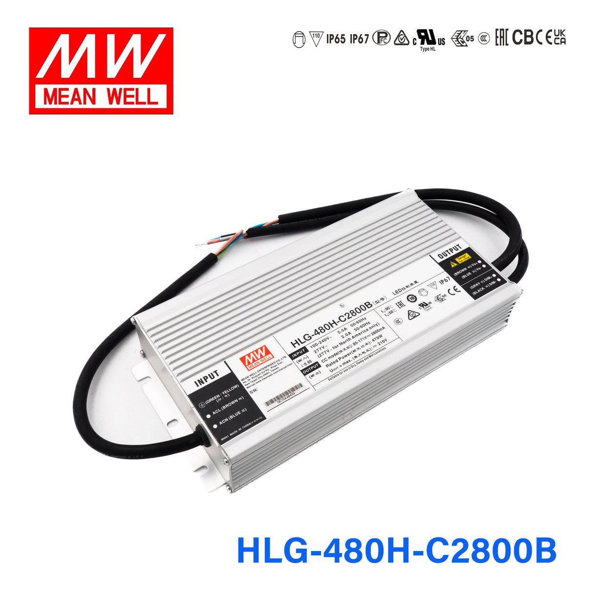 Mean Well HLG-480H-C2800B Power Supply 479W 2800mA - Dimmable