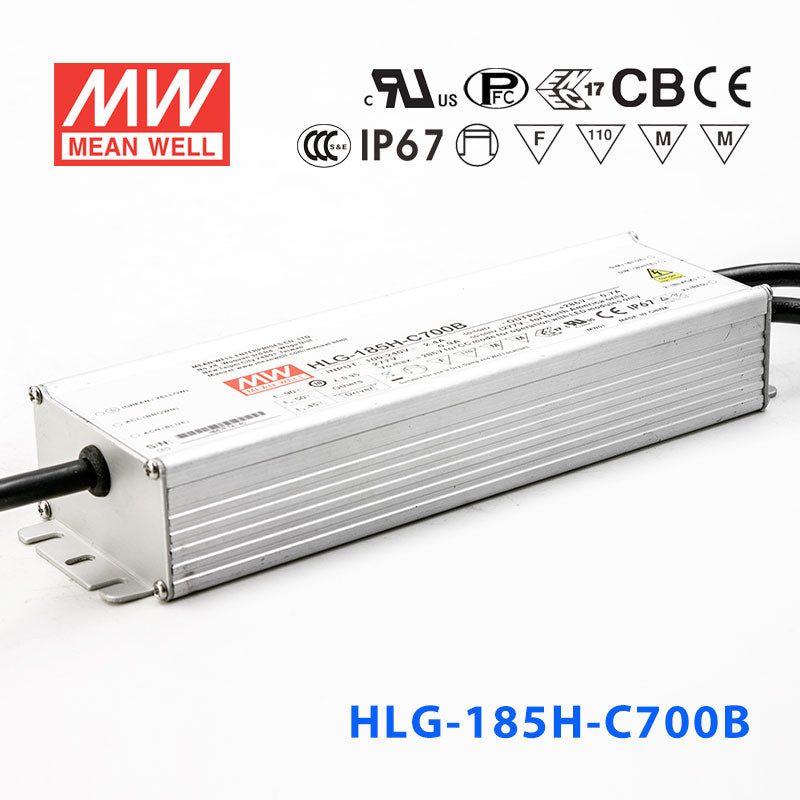 Mean Well HLG-185H-C700AB Power Supply 200.2W 700mA - Adjustable and Dimmable