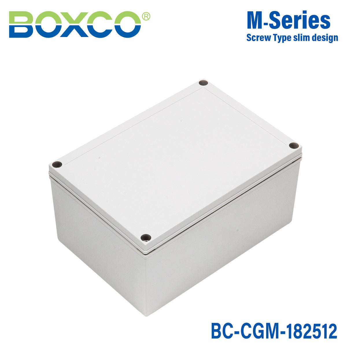 Boxco M-Series 7.09 x 10.04 x 4.92 Inches(180 x 255 x 125mm) Plastic Enclosure, IP67, IK08, PC, Grey Cover, Screw Type