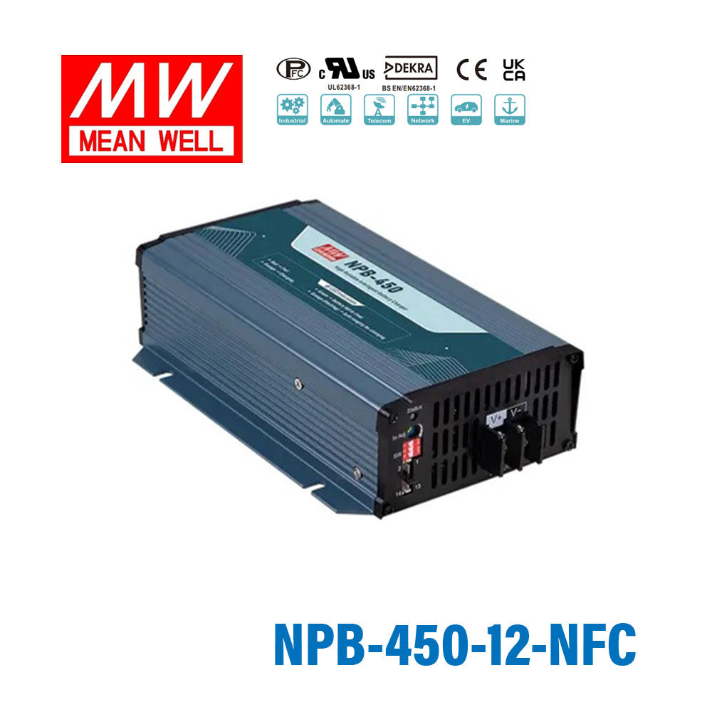 Mean Well NPB-450-12-NFC Battery Charger 450W 12V - Ultra Wide Output, NFC Programmable Charging Parameters
