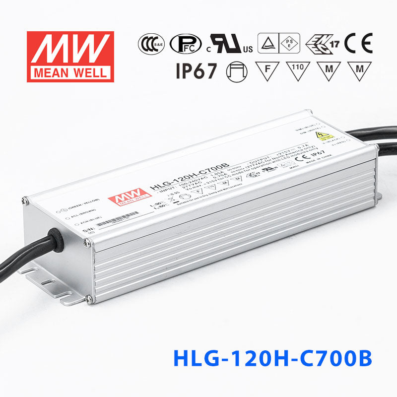 Mean Well HLG-120H-C700AB Power Supply 150.5W 700mA - Adjustable and Dimmable