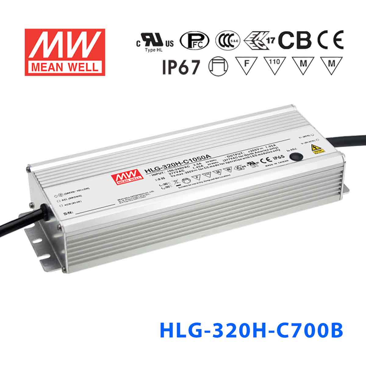 Mean Well HLG-320H-C700AB Power Supply 299.6W 700mA - Adjustable and Dimmable