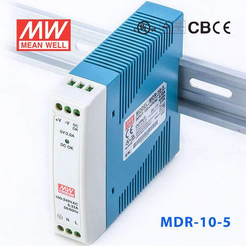 Mean Well MDR-10-5 Single Output Industrial Power Supply 10W 5V 2A - DIN Rail