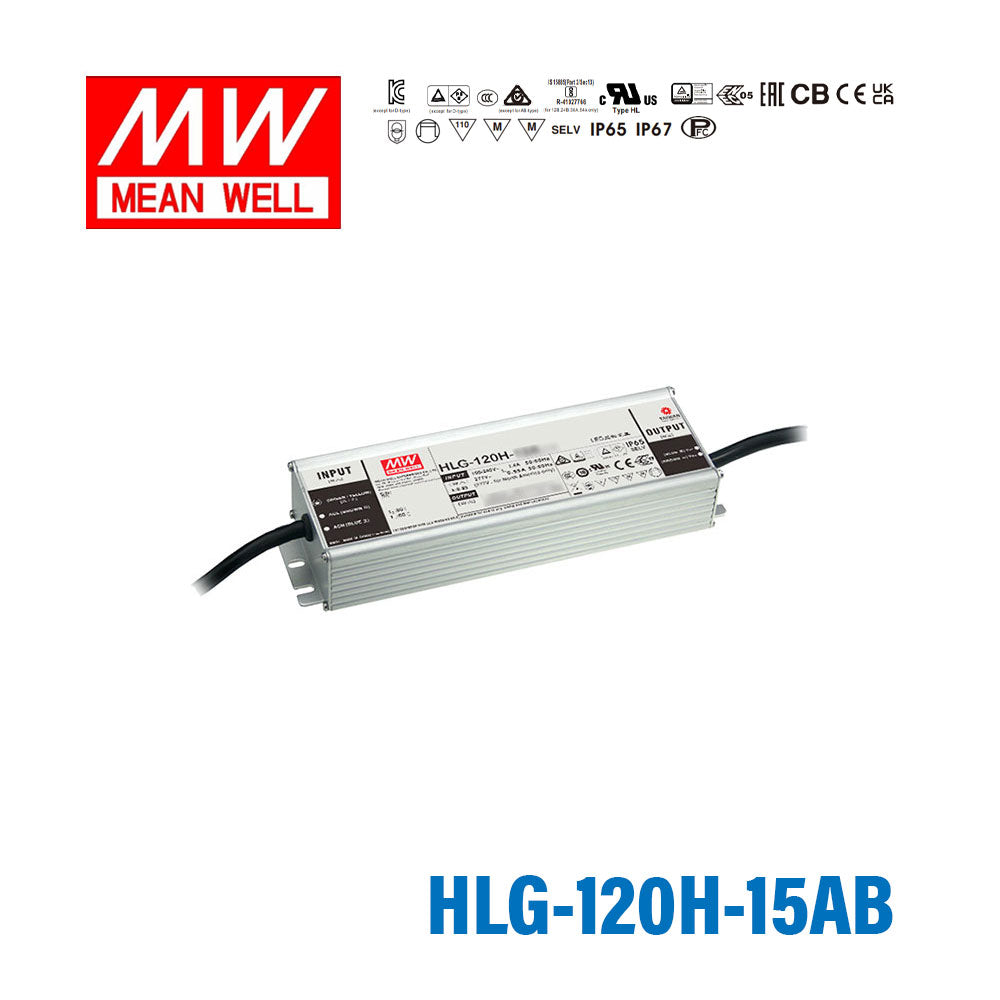 Mean Well HLG-120H-15AB Power Supply 120W 15V - Adjustable and Dimmable