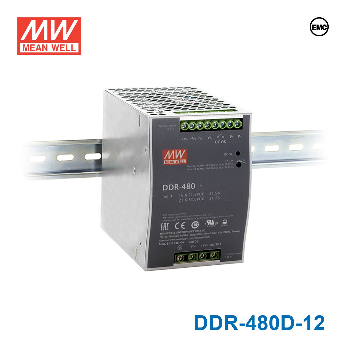 Mean Well DDR-480D-12 DC-DC Converter - 400.8W - 67.2~154V in 12V out 33.4A