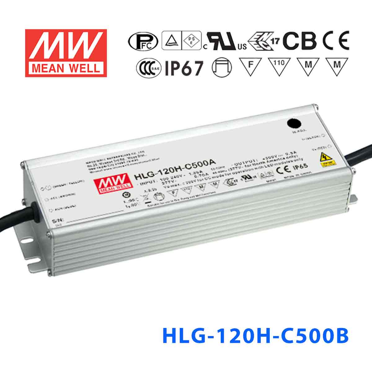 Mean Well HLG-120H-C500AB Power Supply 150W 500mA - Adjustable and Dimmable