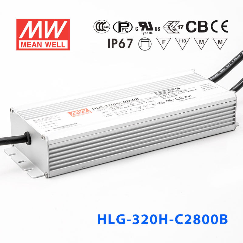 Mean Well HLG-320H-C2800AB Power Supply 319.2W 2800mA - Adjustable and Dimmable