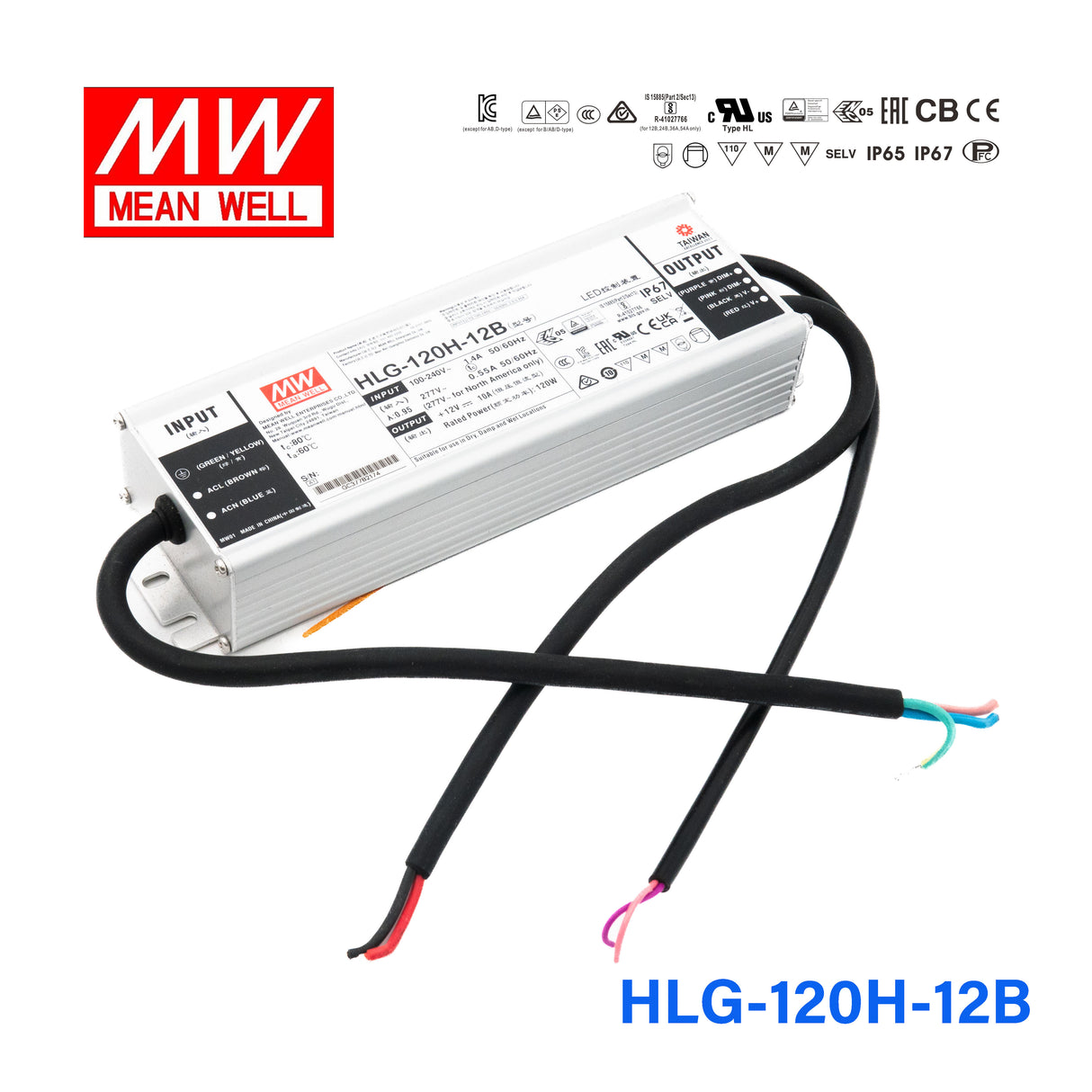 Mean Well HLG-120H-12B Power Supply 120W 12V - Dimmable