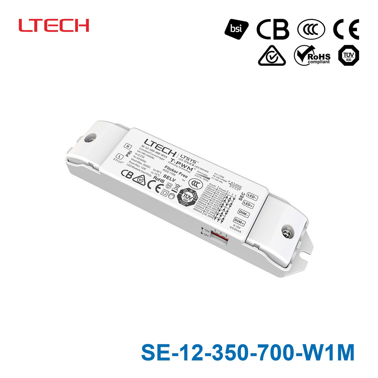 LTECH SE-12-350-700-W1M 12W 350~700mA CC DMX LED Driver - Selectable Output