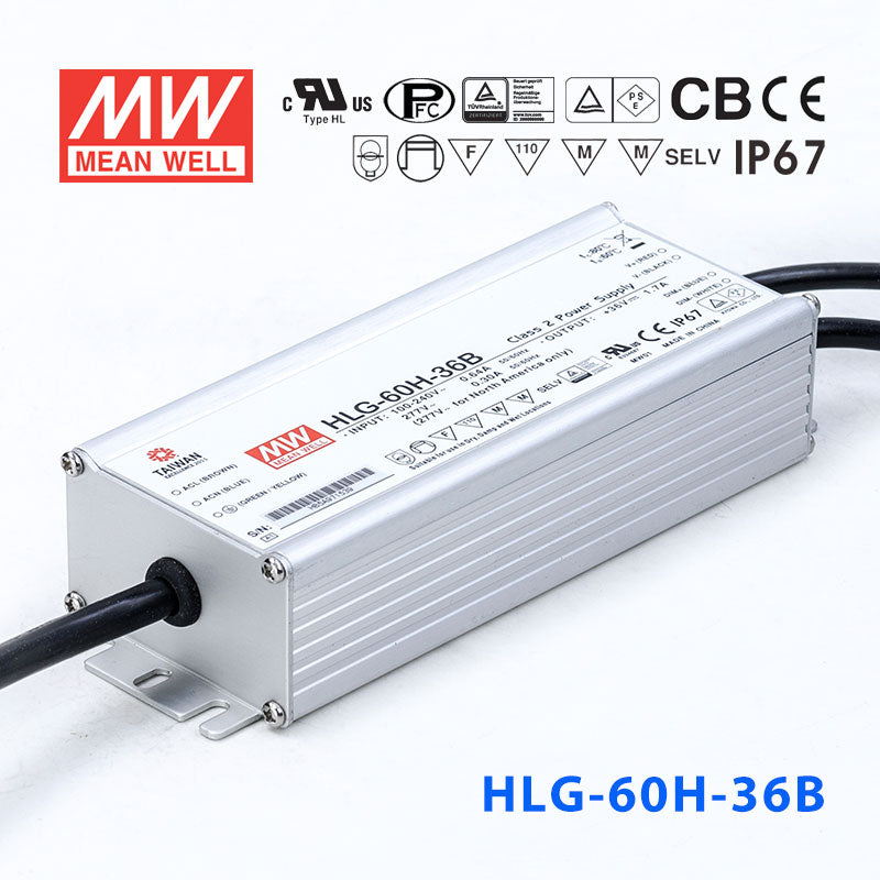 Mean Well HLG-60H-36AB Power Supply 60W 36V - Adjustable and Dimmable 1.7A
