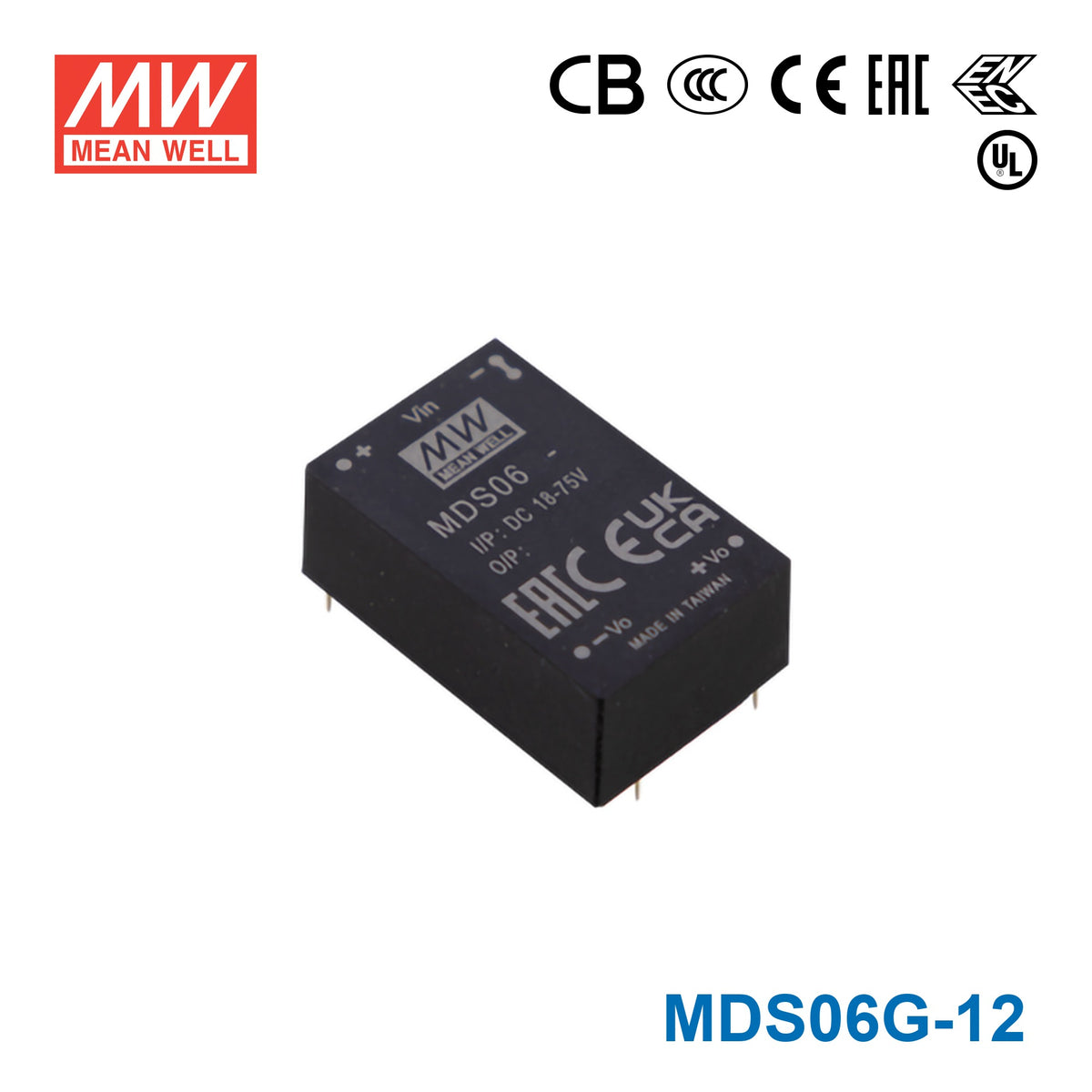 Mean Well MDS06G-12 Medical Grade DC/DC Converter 6W - 18-75V input, 12V output 500mA