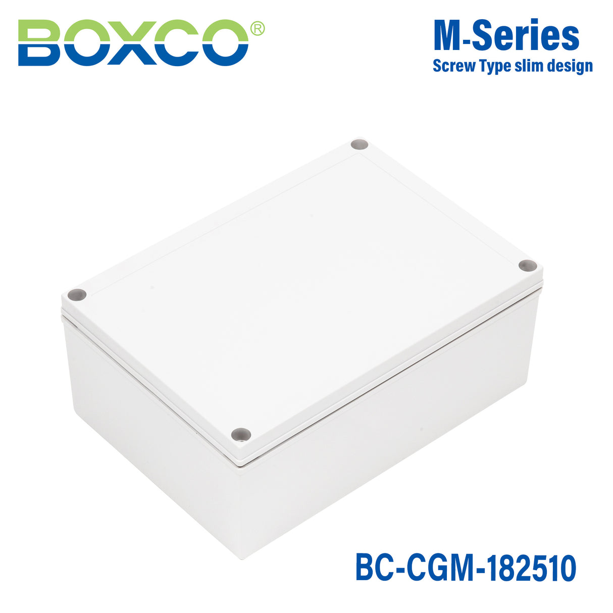 Boxco M-Series 7.09 x 10.04 x 3.94 Inches(180 x 255 x 100mm) Plastic Enclosure, IP67, IK08, PC, Grey Cover, Screw Type