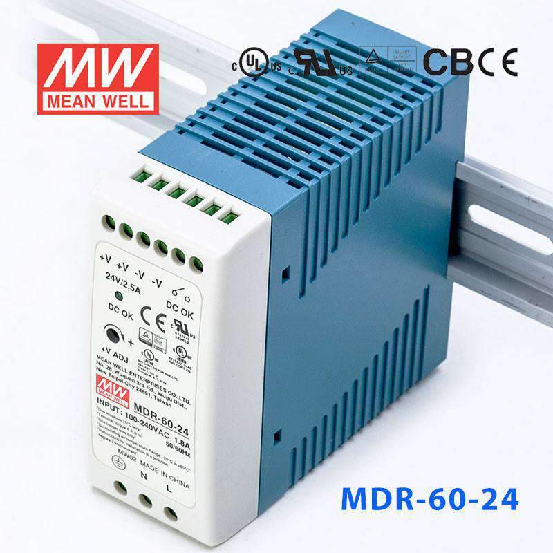 Mean Well MDR-60-24 Single Output Industrial Power Supply 60W 24V 2.5A - DIN Rail