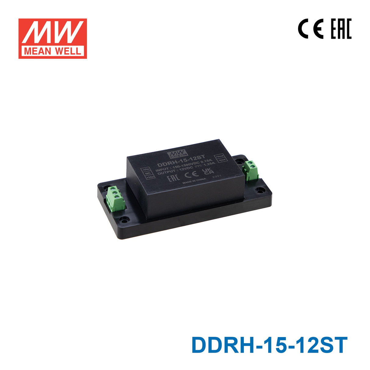 Mean Well DDRH-15-12ST Ultra Wide Input DC-DC Converter, 15W 12V, Screw Terminal Type 1.25A