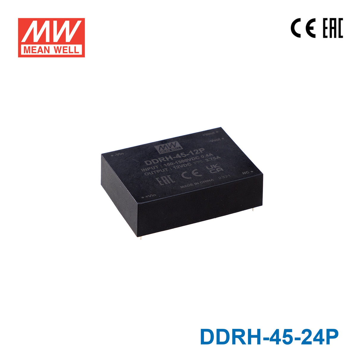 Mean Well DDRH-45-24P Ultra Wide Input DC-DC Converter, 45W 24V, PCB Type 1.87A