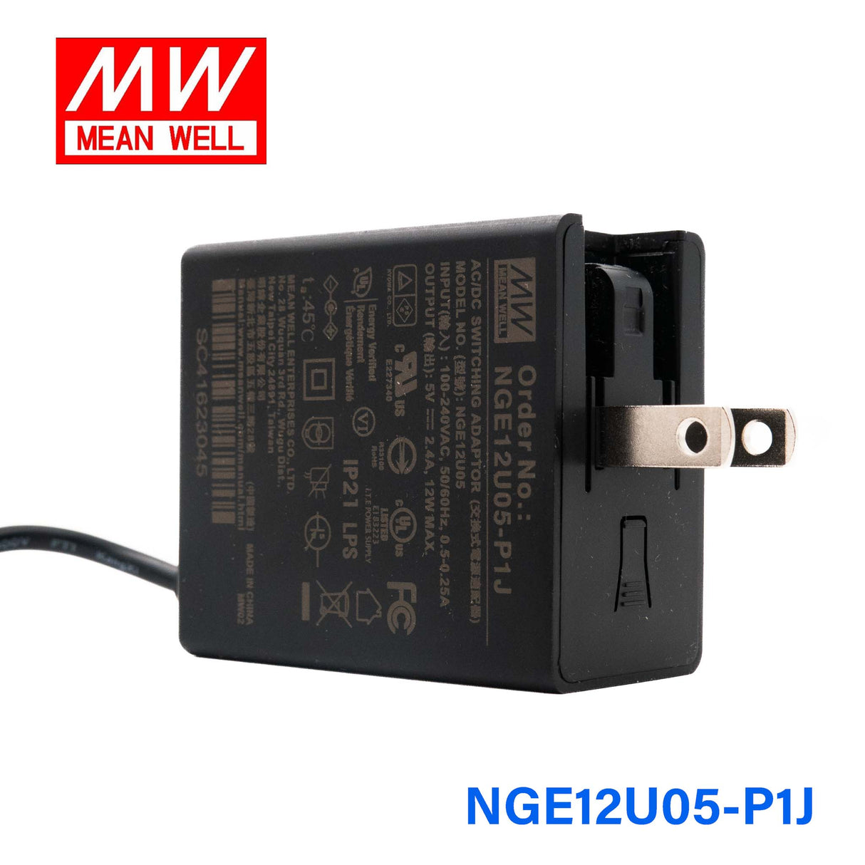 Mean Well NGE12U05-P1J AC-DC Wall-mounted Green Adaptor - US Plug - 12W 5V 2.4A