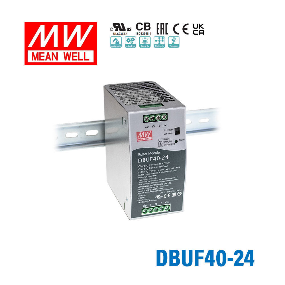 Mean Well DBUF40-24 Buffer Module Power 24V 40A Supply - DIN Rail