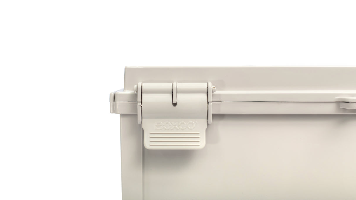 Boxco Q-Series 11.81 x 11.81 x 6.30 Inches(300 x 300 x 160mm) Plastic Enclosure, IP67, IK08, ABS, Grey Cover, Hinge Type with Plate - PHOTO 1