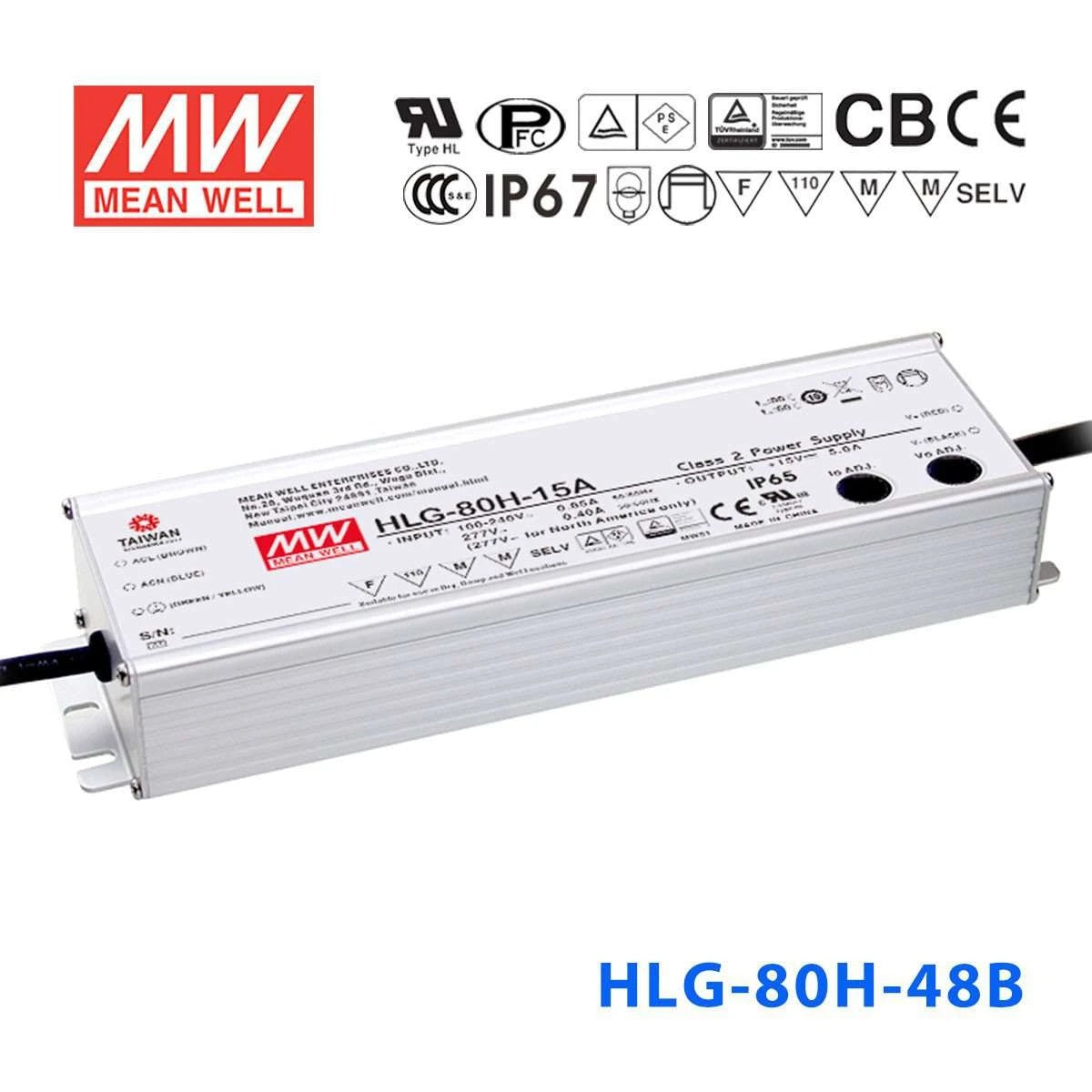 Mean Well HLG-80H-48B Power Supply 80W 48V - Dimmable 1.7A