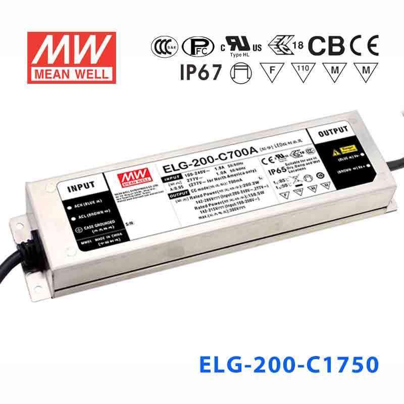 Mean Well ELG-200-C1750A Power Supply 200W 1750mA - Adjustable
