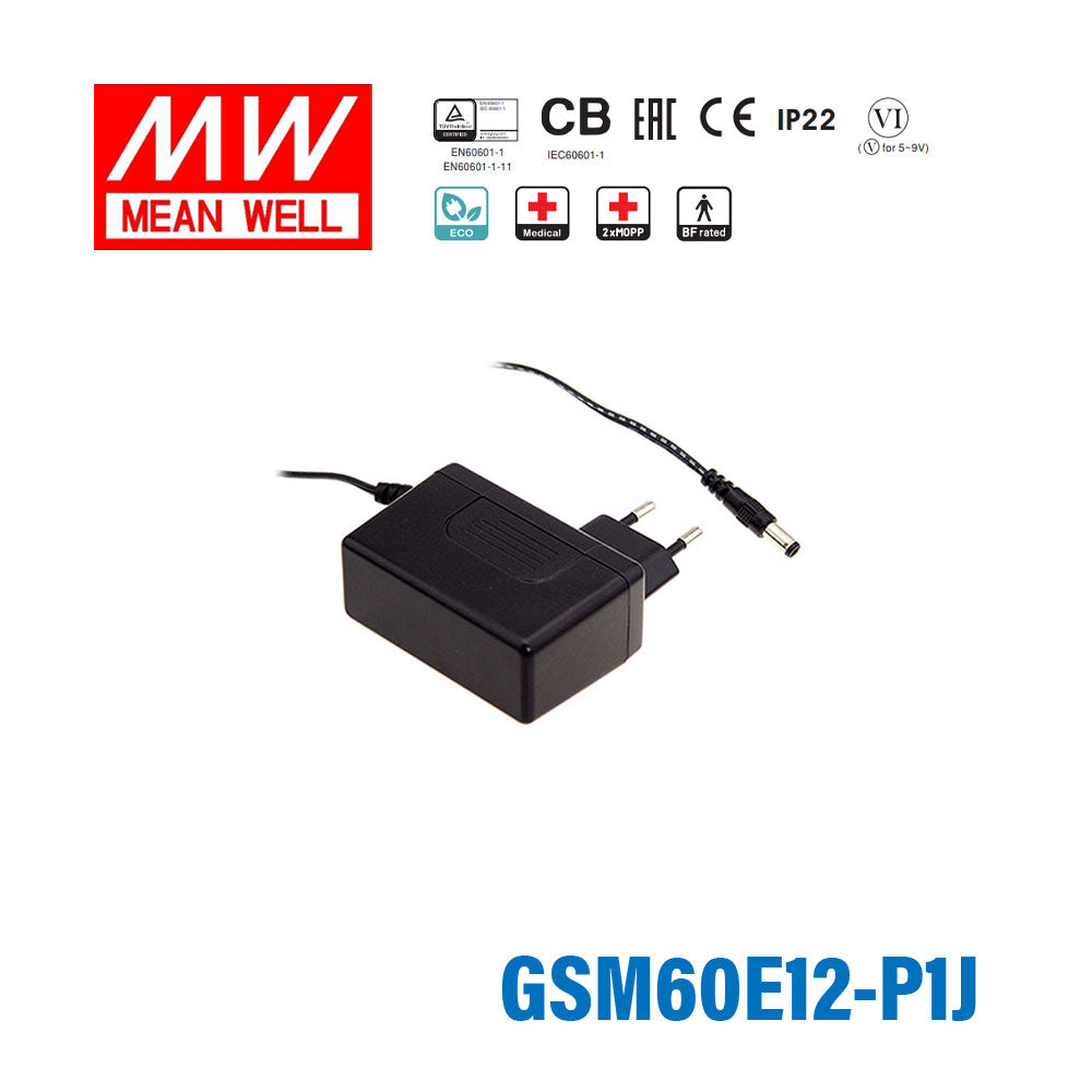Mean Well GSM60E12-P1J Power Supply 54W 12V 4.5A