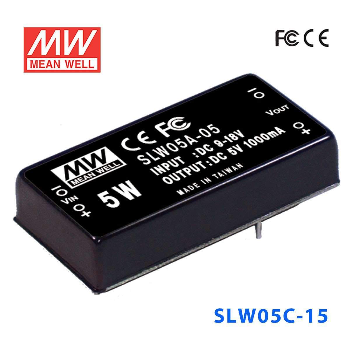 Mean Well SLW05C-15 DC-DC Converter - 5W - 36~72V in 15V out 333mA