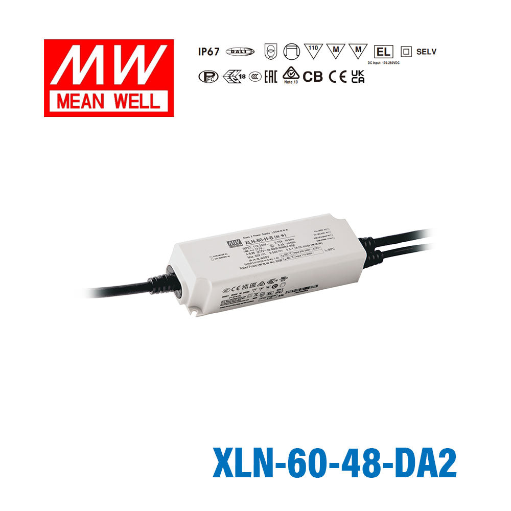 Mean Well XLN-60-48-DA2 LED Driver 60W 48V IP67, DALI2 + Push Dimming 1.25A