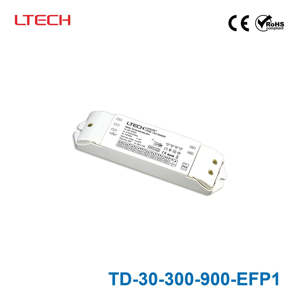 LTECH TD-30-300-900-EFP1 30W 300mA ~ 900mA CC Triac LED Driver - Selectable Output