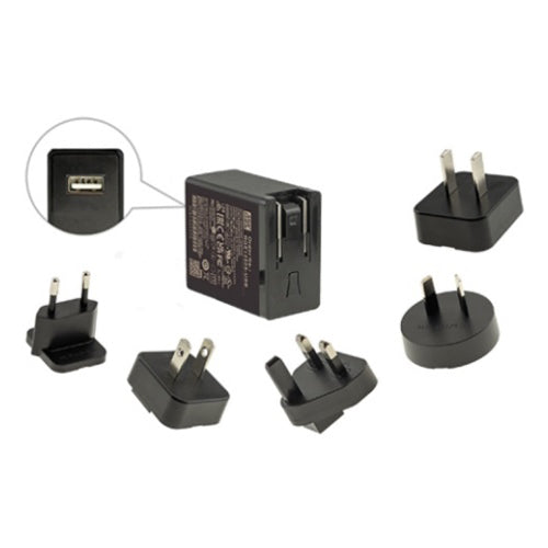 Mean Well NGE12I05-USB AC-DC Wall-mounted Green Adaptor - Interchangeable Plug - 12W 5V 2.4A - USB Output