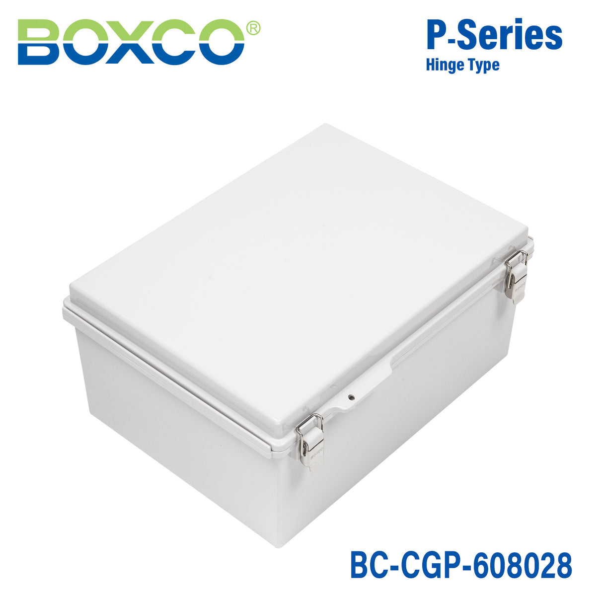 Boxco P-Series 24.80 x 32.68 x 11.22 Inches(630 x 830 x 285mm) Plastic Enclosure, IP67, IK08, PC, Grey Cover, Molded Hinge and Latch Type