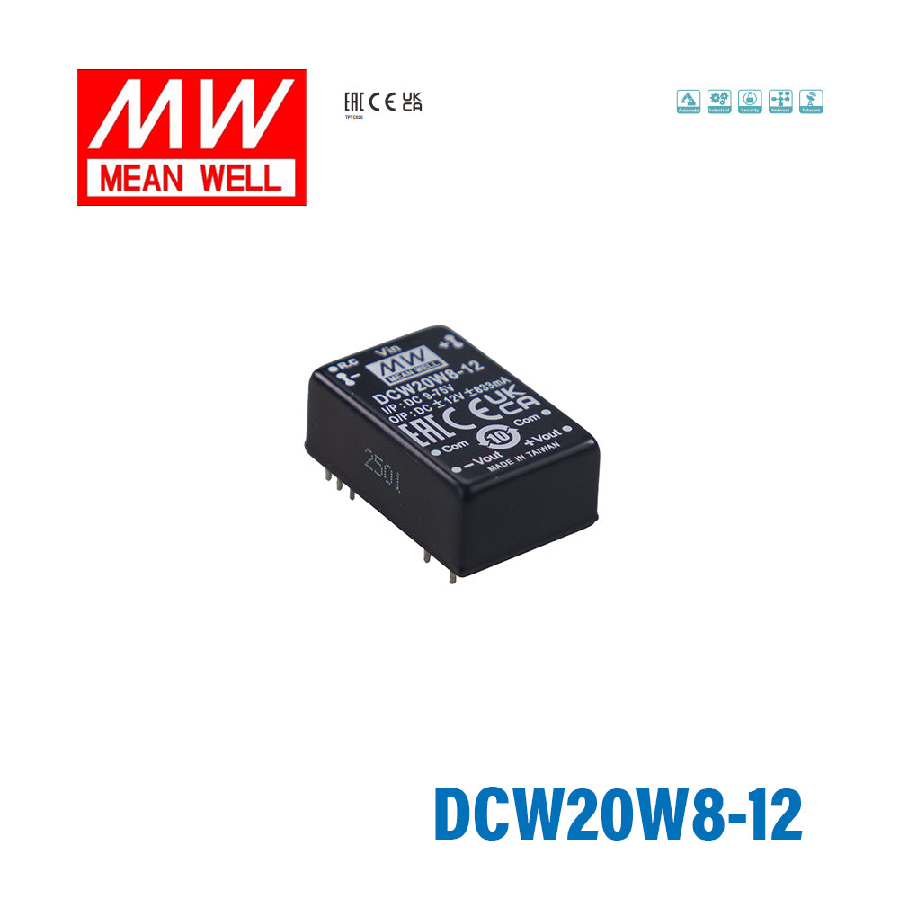 Mean Well DCW20W8-12 DC-DC Converter - 20W 9~75V DC in ±12V out