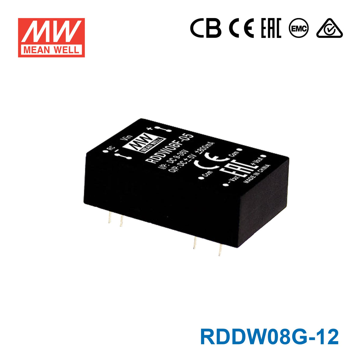 Mean Well RDDW08G-12 DC-DC Converter - 8W - 18~75V in ±12V out 333mA