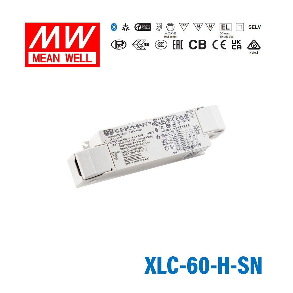 Mean Well XLC-60-H-SN LED Driver 60W 1400mA 9~54V Constant Power with Strain-relief, NFC Current Setting