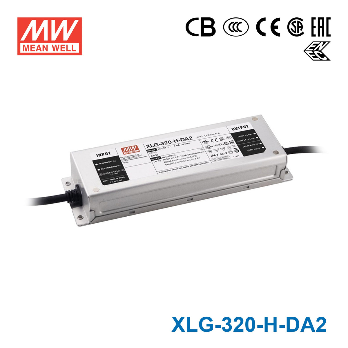Mean Well XLG-320-H-DA2 Power Supply 312W 5600mA - DALI2 Dimmable